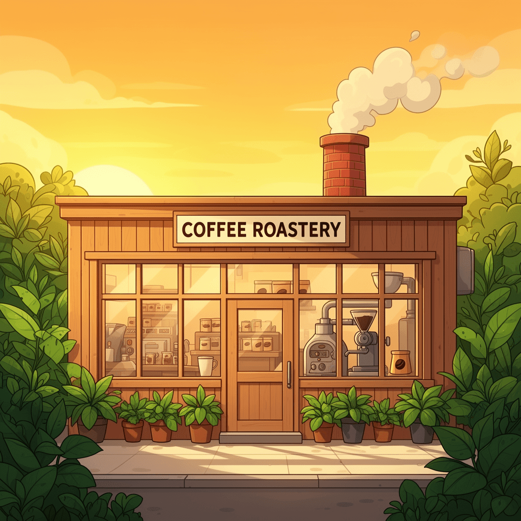 Cartoon coffee shop — BeanieBrew